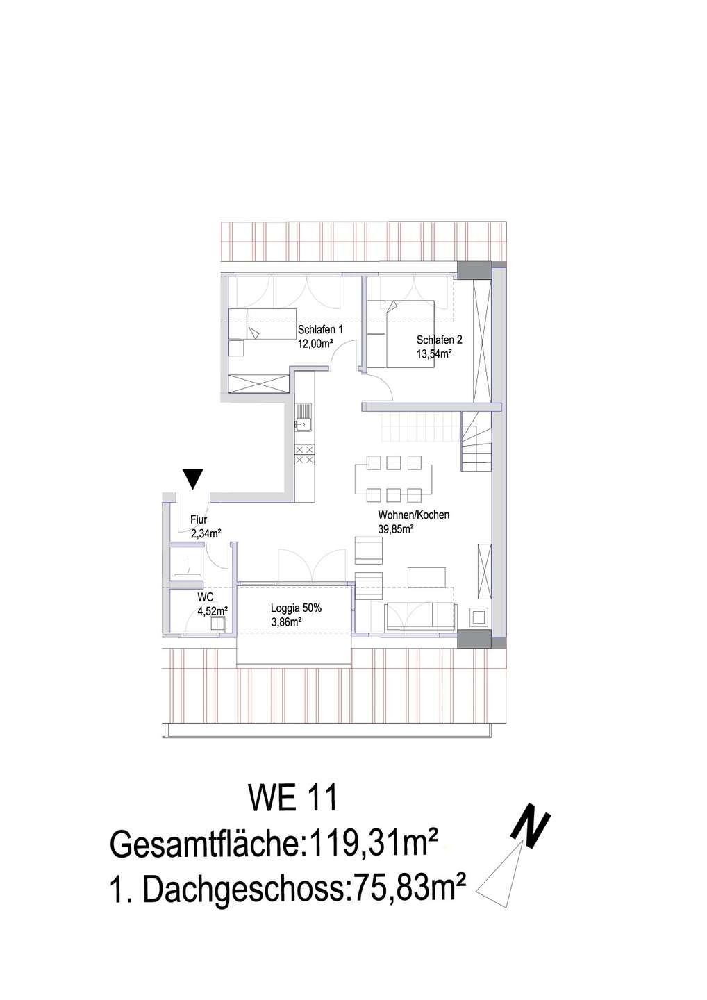 Grundriss DG Wohnung Nr 11 1 Ebene