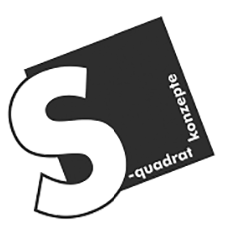 Das Logo besteht aus einem großen weißen „s“ auf einem schrägen schwarzen quadratischen Hintergrund und dem Text „team quadrat“ in Kleinbuchstaben unten rechts.